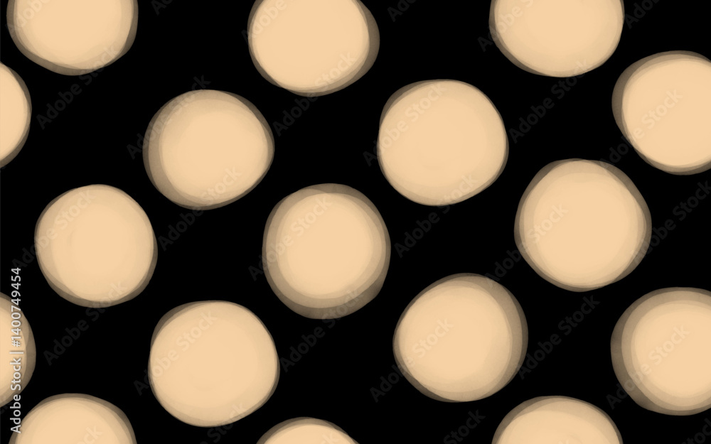 Cute Hand Drawn Abstract Polka Dots Vector Pattern. Ivory Brush Dots on a Black Background. Bright Watercolor Style Endless Dotted Print. Simple Irregular Geometric Pattern With Blurry Dots. 