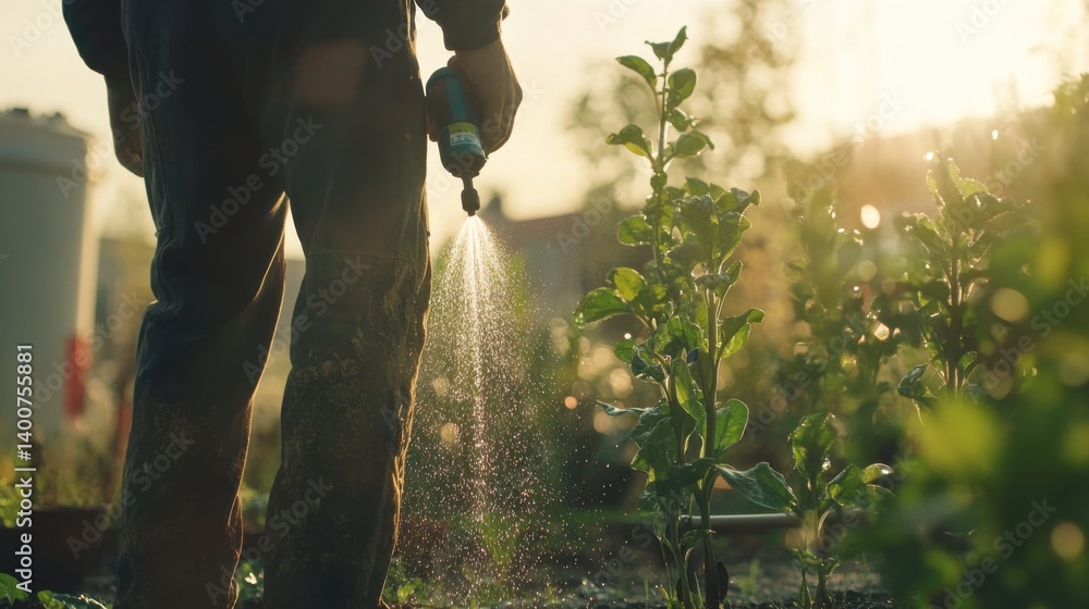 Landscaper installing an irrigation system in a garden. Featuring precision and design