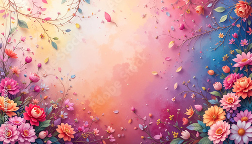 Colorful abstract floral background with white space.