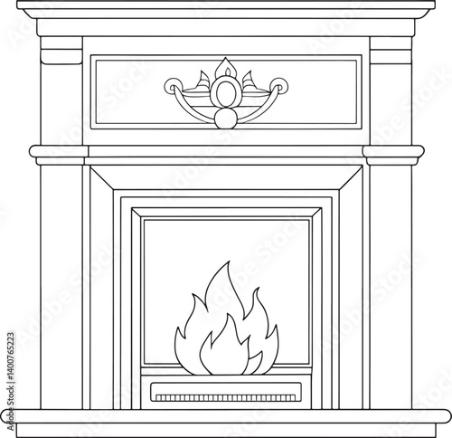 Classic Fireplace Design Line Art Illustration