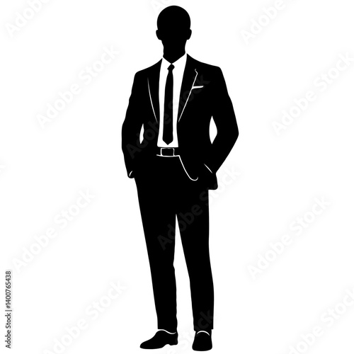 Vector businessman silhouette hands in pockets upright posture