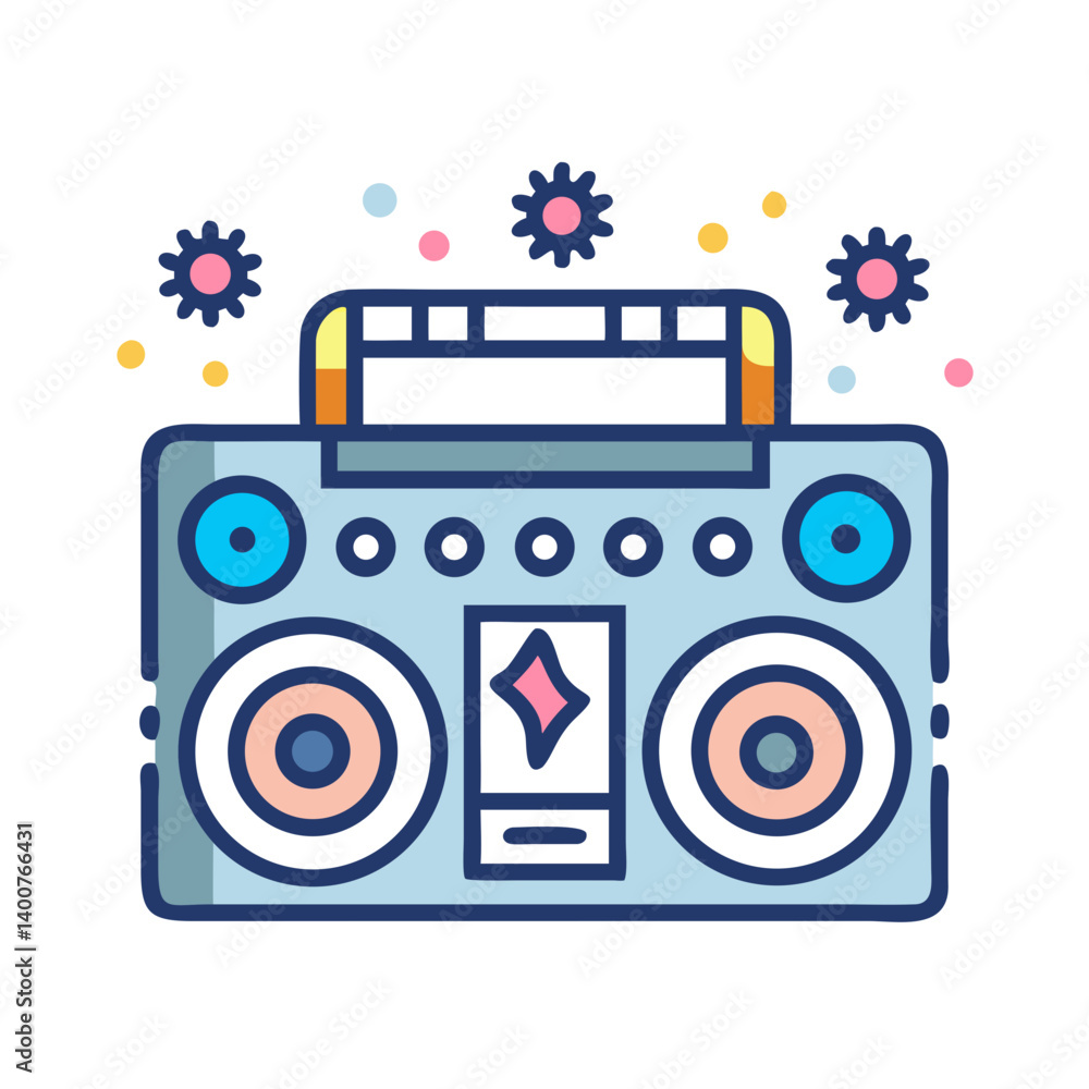 Obraz premium Boombox Music Player with Decorative Lights Icon Design