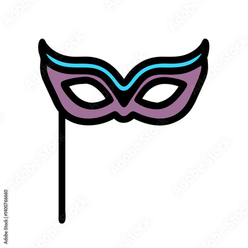 Decorative Masquerade Mask on Stick Icon Design