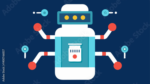 Smart Pill Bottle with Robotics A pill bottle designed with robotic arms showcasing advanced medication management and biohacking through technology.