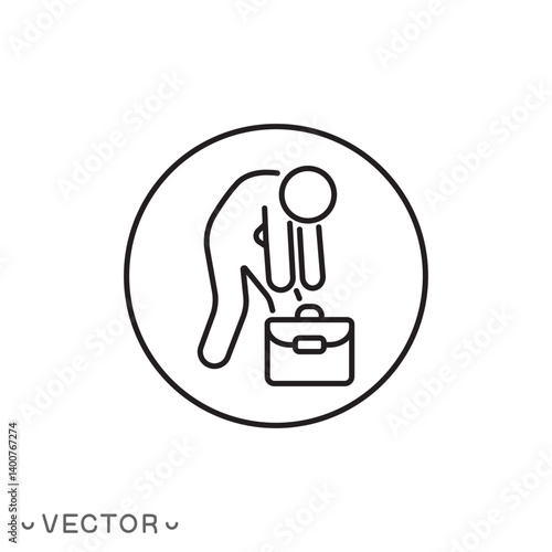 unemployed person icon, job loss, unemployment or dismissal concept, thin line symbol isolated on white background, editable stroke eps 10 vector illustration