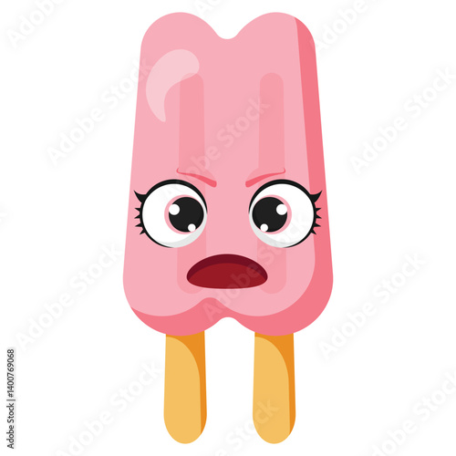 Shocked pink popsicle with wide open mouth and surprised eyes Great for emotional illustrations, storytelling visuals, snack branding, or creative packaging design