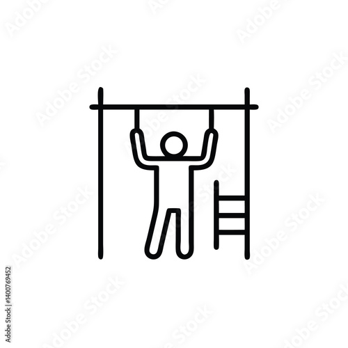 Minimalist Outline Icon Of Person Doing Pull Up Exercise With Ladder