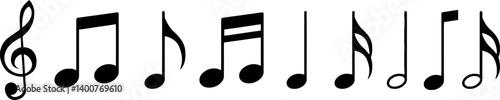 Music Notes Set - Treble Clef, Sharp, Flat, Natural, and Musical Symbols - Stock Vector