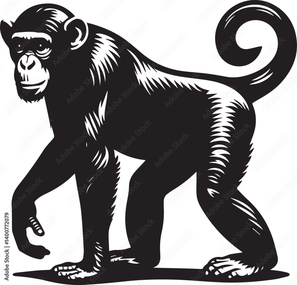 Fototapeta premium Monkey Clipart Silhouette, monkey illustration, monkey silhouette vector isolated on white background