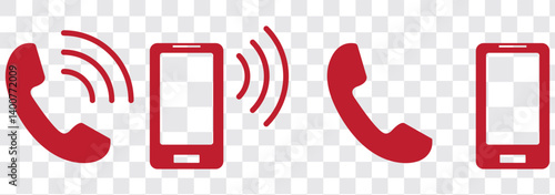 Ringing phone icon set. Telephone call sign. Smartphone ringing symbol on Transparent background. Vector illustration
