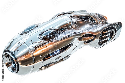 3D Liquid Metal Digital Spaceship with Morphing Structure.