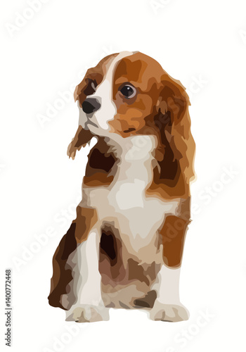 Vector Illustration of a Cute Cavalier King Charles Spaniel Puppy