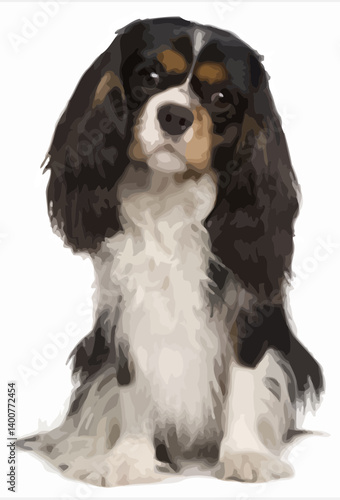 Vector Illustration of a Cavalier King Charles Spaniel Dog Sitting Against a White Background