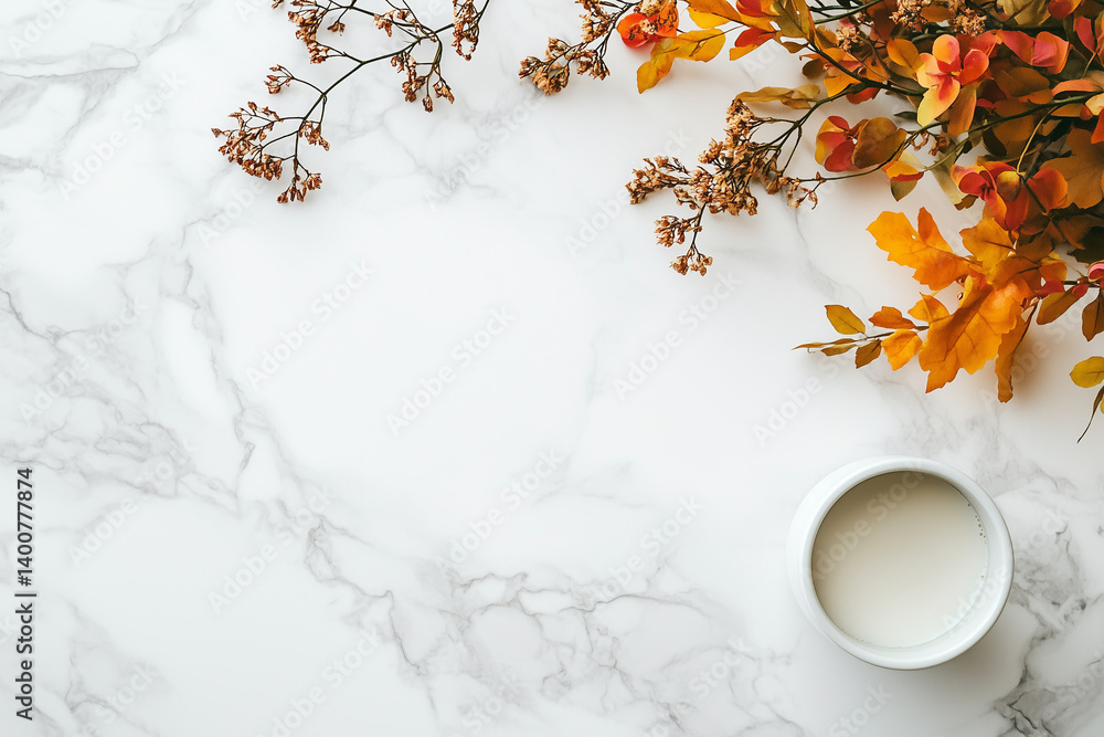 Elegant Autumn Leaves on Marble Background
