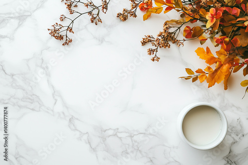 Obraz na płótnie Elegant Autumn Leaves on Marble Background w salonie