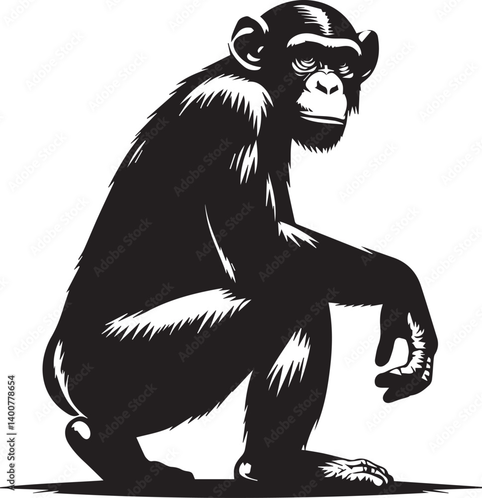 Obraz premium Monkey Clipart Silhouette, monkey illustration, monkey silhouette vector isolated on white background