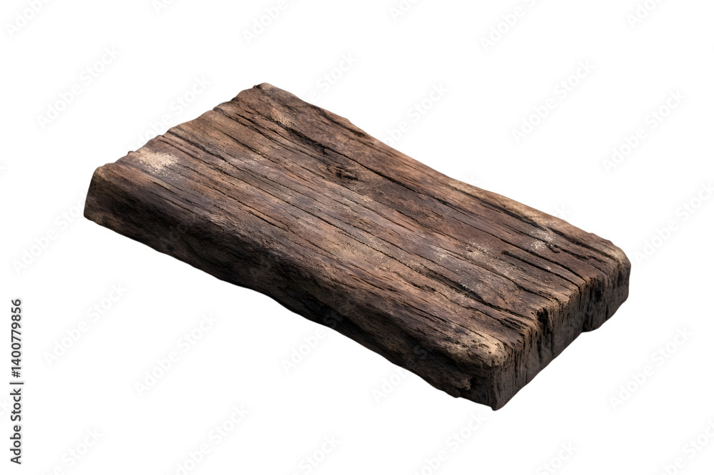 Fototapeta premium Rustic Weathered Wooden Plank with Natural Grain Texture on Dark Setting for Vintage Design Projects