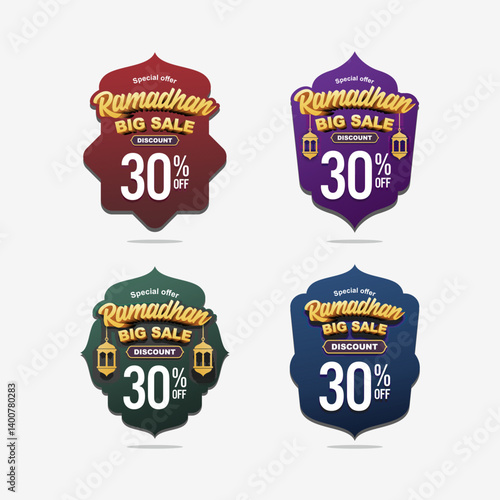 Ramadan Kareem Label sale banner, sticker, badge, ads pop up banner. Special offer ramadan big sale. Islamic promotion vector illustration