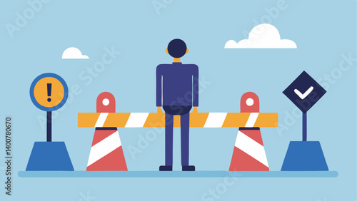 A Roadblock Show a person standing in front of a large roadblock labeled Procrastination with signs pointing towards Action Steps and Goals on either side.