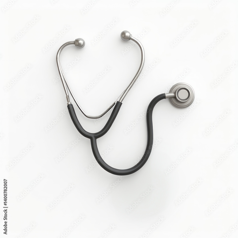 Stethoscope with Shiny Tubing and Silver Chest Piece Floating 3D Stethoscope with Shiny Tubing and Silver Chest Piece Floating 3D