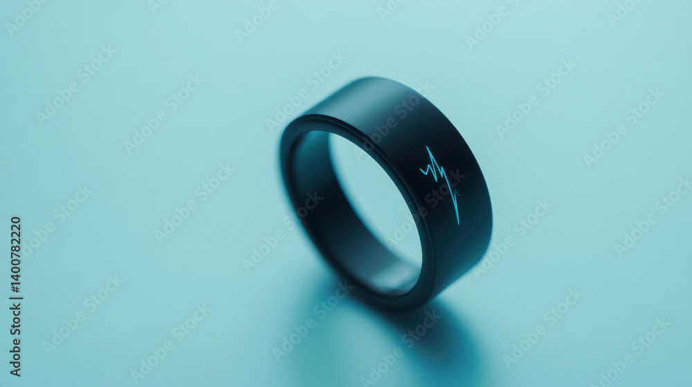 sleek black smart ring on blue background symbolizes bio feedback and pulse tracking sleek black smart ring on blue background symbolizes bio feedback and pulse tracking