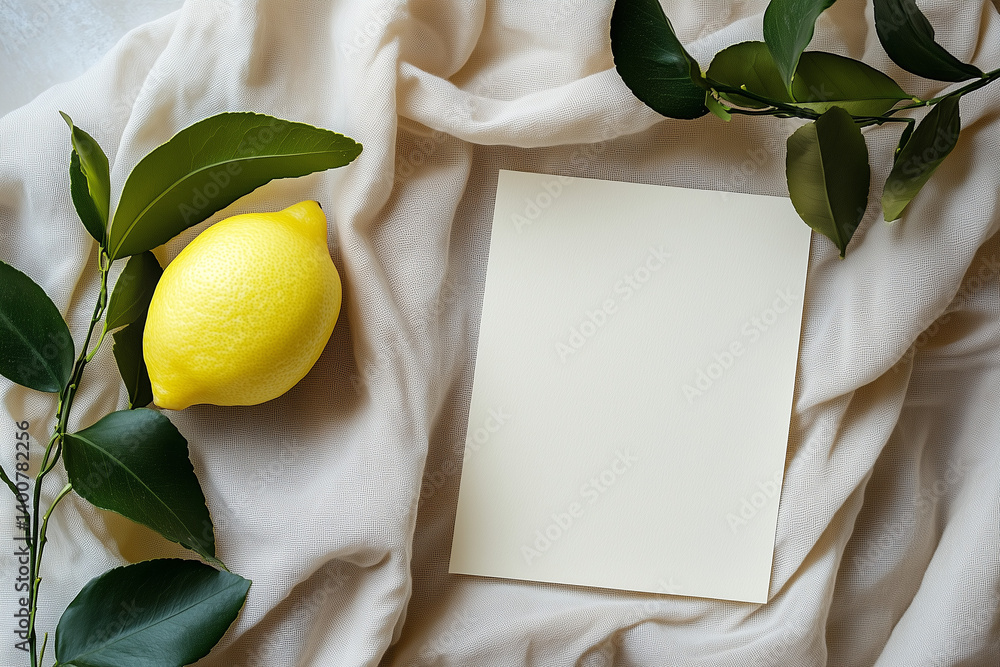 Minimalist Still Life with Fresh Lemon and Soft Fabric