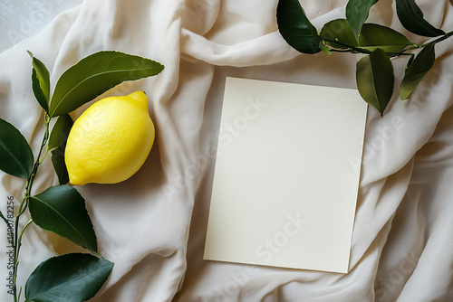 Obraz na płótnie Minimalist Still Life with Fresh Lemon and Soft Fabric w salonie
