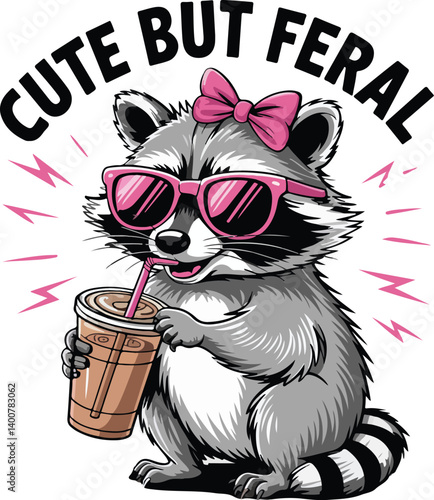 Cute But Feral Funny Colorful Raccoon With Sunglasses Raccoon. "Cute But Feral" raccoon sublimation design