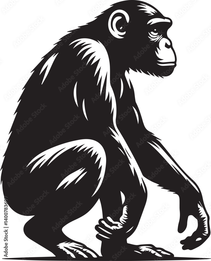 Obraz premium Monkey Clipart Silhouette, monkey illustration, monkey silhouette vector isolated on white background