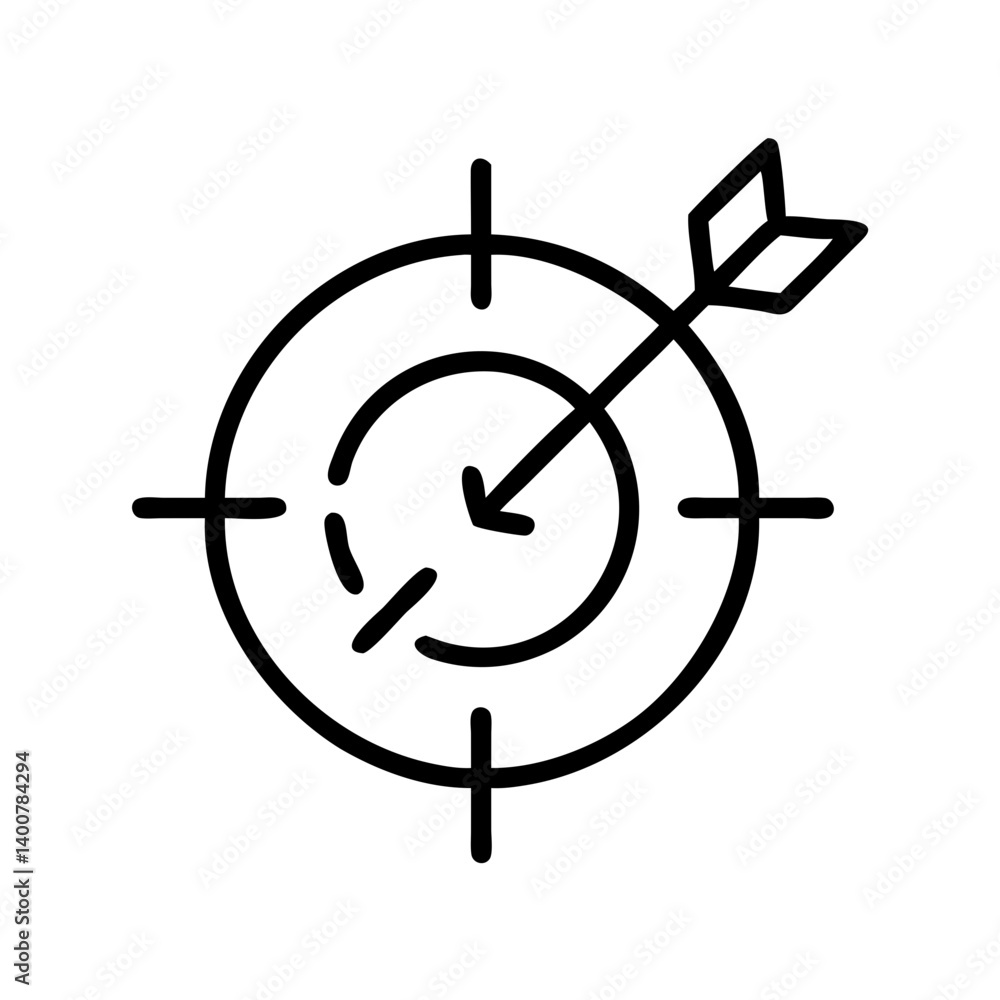 Target icon with arrow hitting the center on transparent background Target icon with arrow hitting the center on transparent background