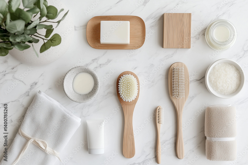 Minimalist Spa Flat Lay with Wooden Tools