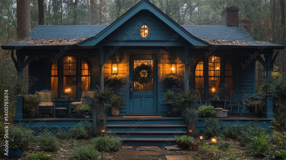 Fototapeta premium Enchanted Forest Cottage: A Cozy Night in the Woods