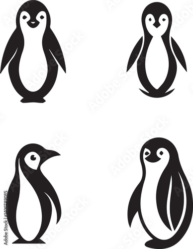 set of silhouette penguins