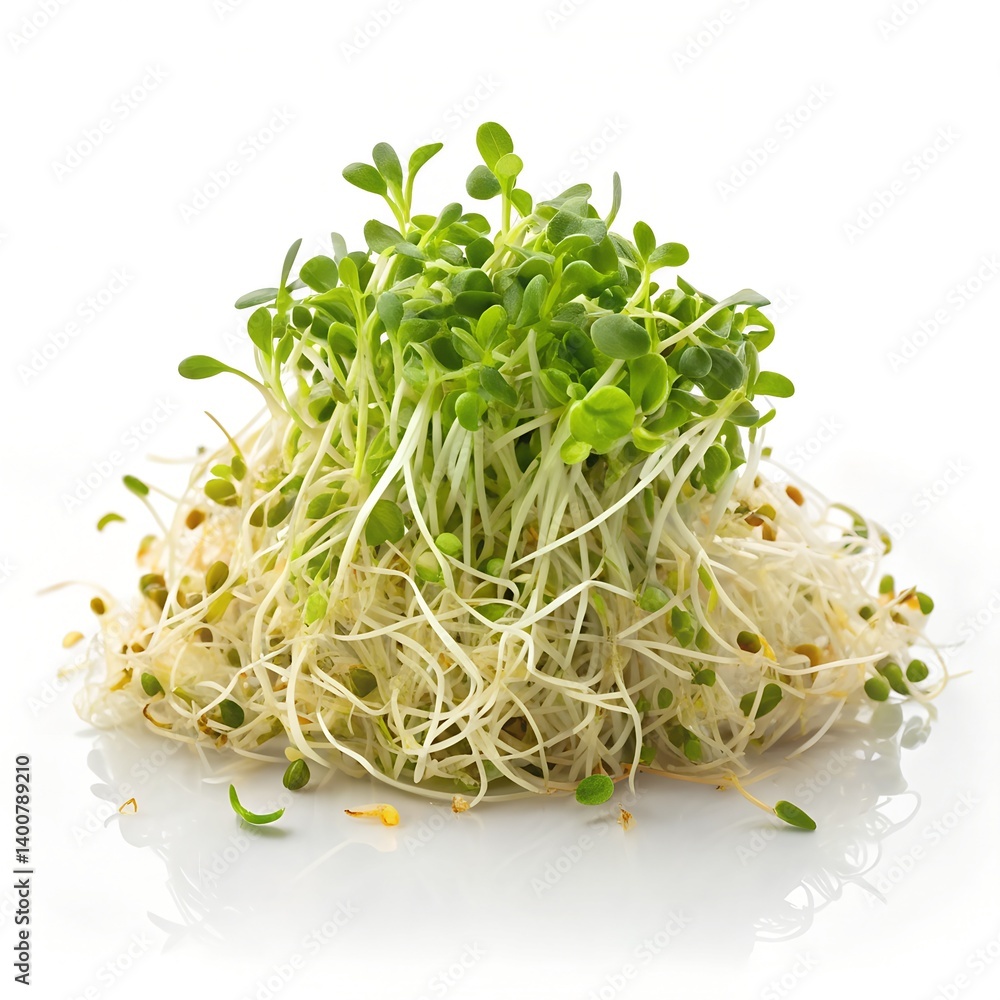 Alfalfa sprouts, isolated on a clean white background Alfalfa sprouts, isolated on a clean white background