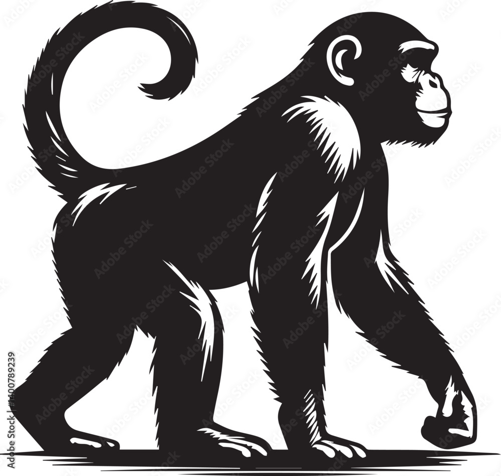 Fototapeta premium Monkey Clipart Silhouette, monkey illustration, monkey silhouette vector isolated on white background