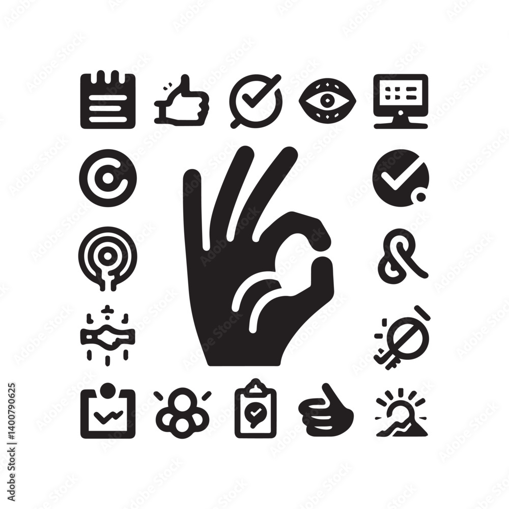 hand and social network icon set hand and social network icon set