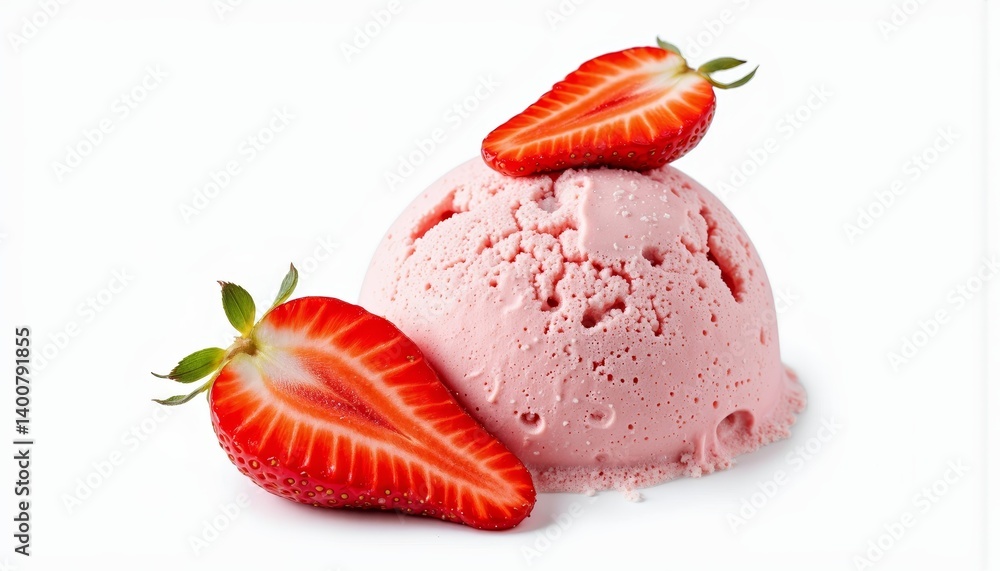 Strawberry ice cream scoop with fresh strawberries Strawberry ice cream scoop with fresh strawberries