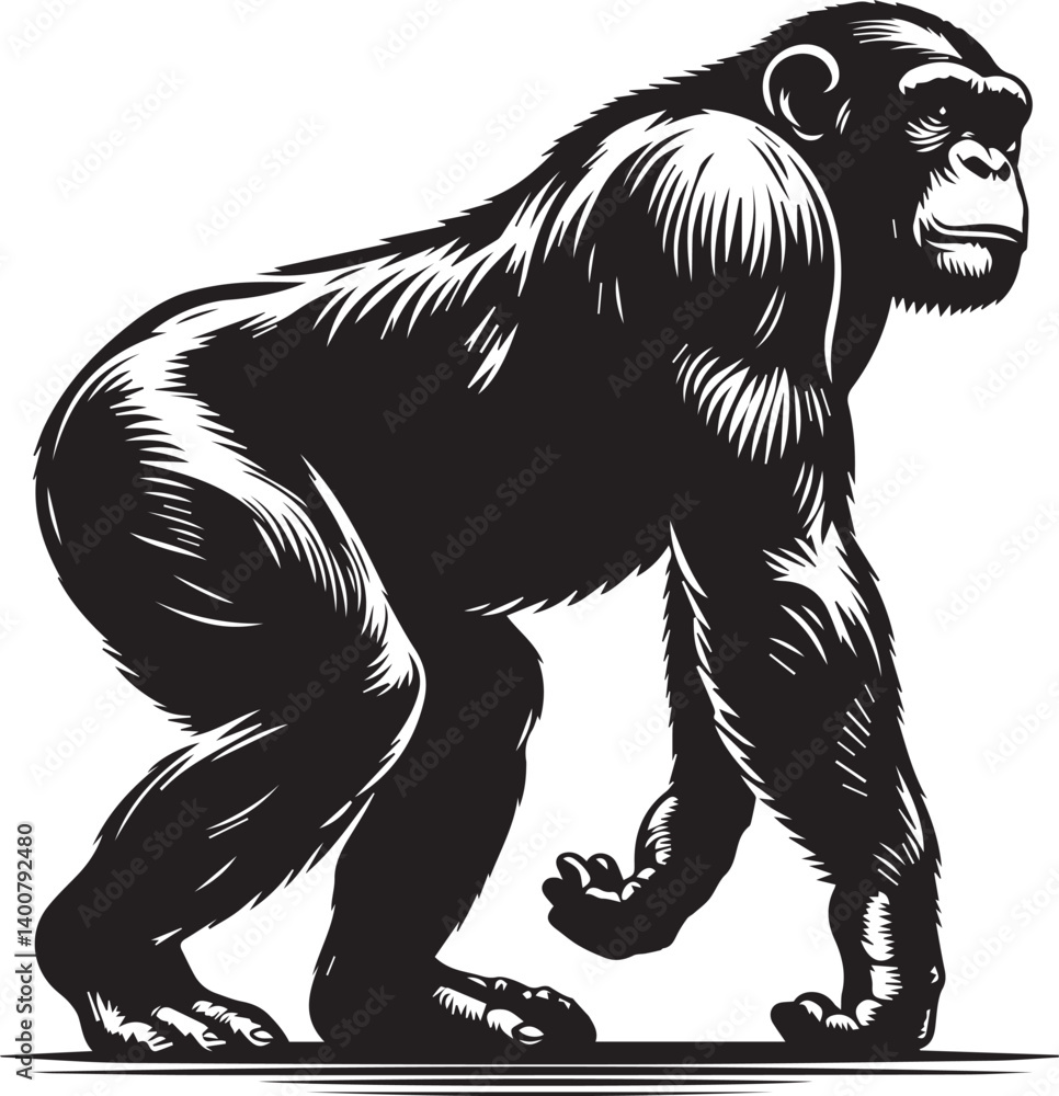 Fototapeta premium Monkey Clipart Silhouette, monkey illustration, monkey silhouette vector isolated on white background