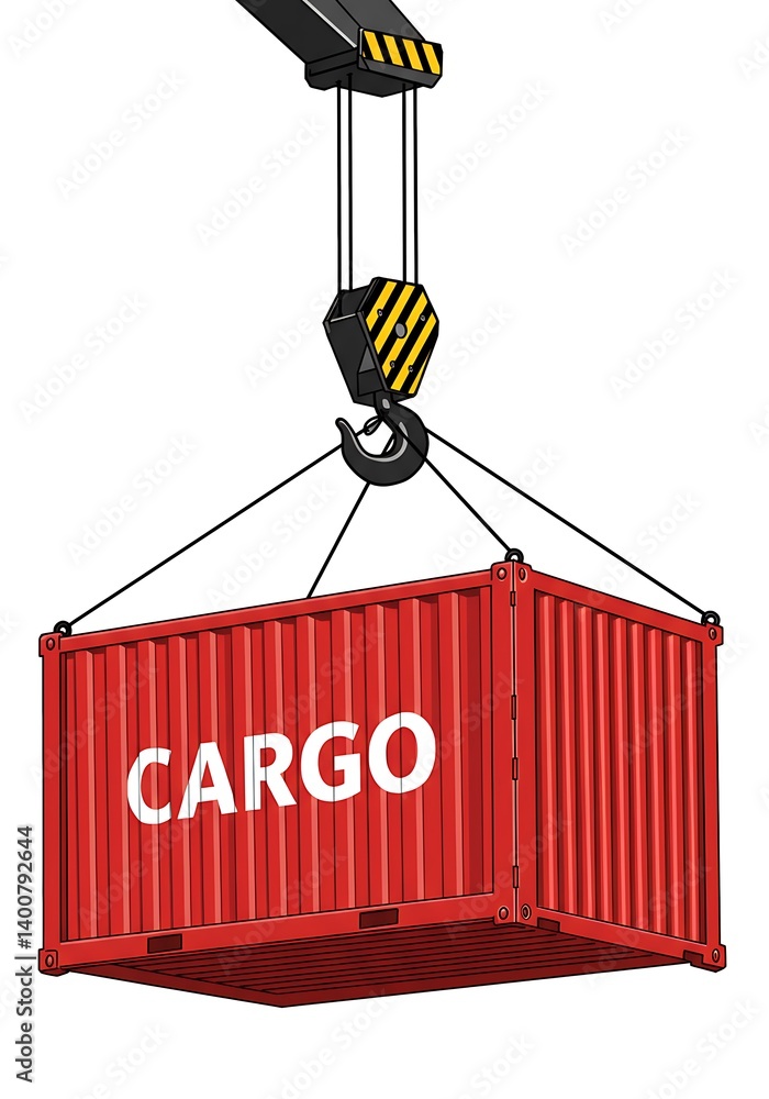 Red Cargo Container Being Lifted by Crane