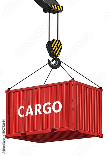 Obraz na płótnie Red Cargo Container Being Lifted by Crane w salonie