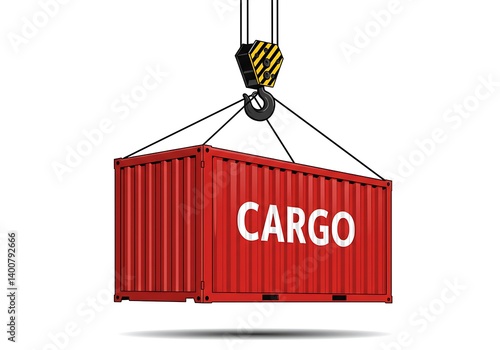 Red Cargo Container Being Lifted by Crane