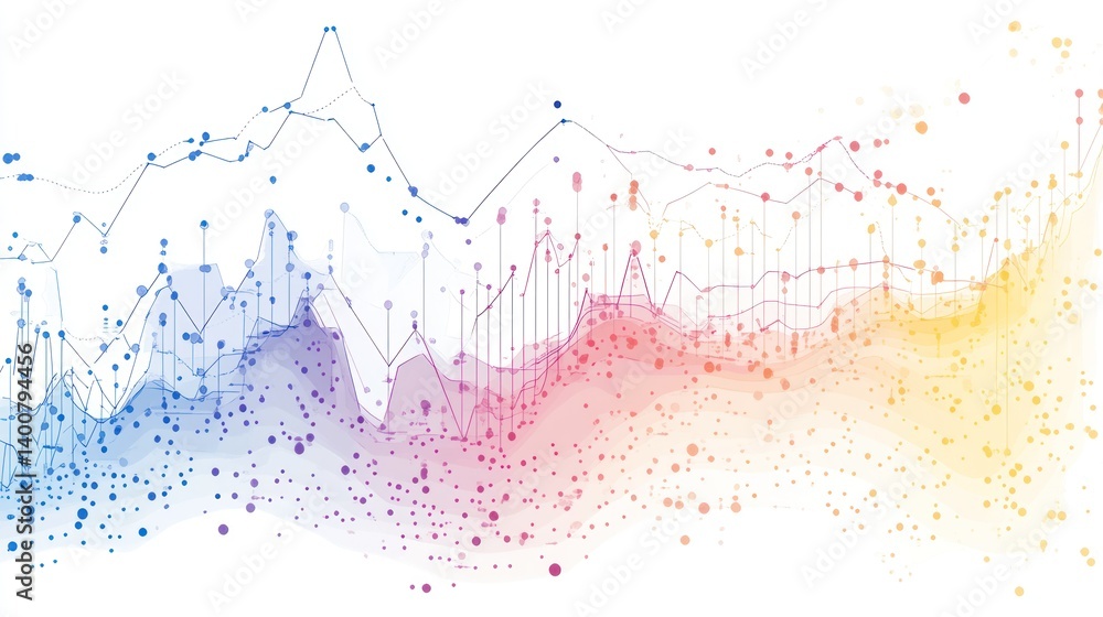 Abstract Data Visualization: Colorful Chart Representing Growth and Fluctuation Abstract Data Visualization: Colorful Chart Representing Growth and Fluctuation