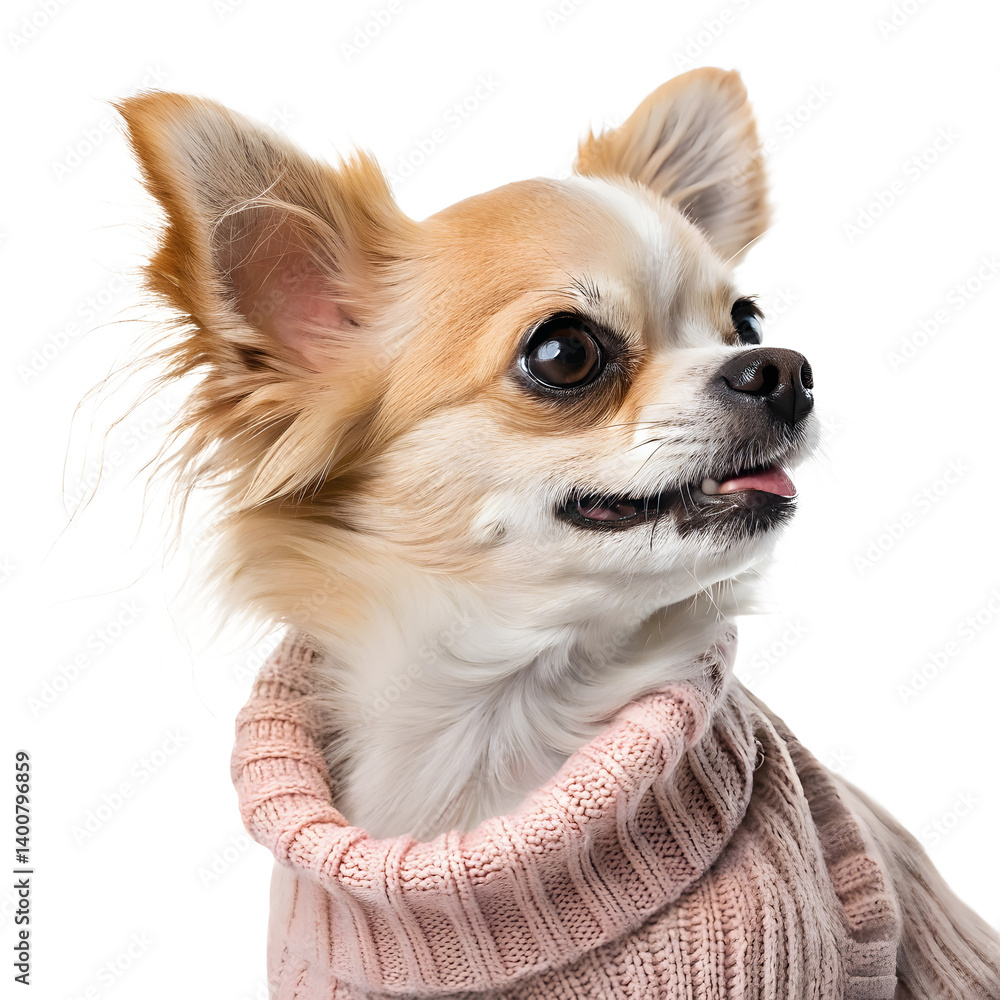 Adorable Small Chihuahua in Cozy Sweater on White Background Adorable Small Chihuahua in Cozy Sweater on White Background