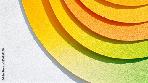 Abstract background with vibrant yellow orange and green layered circles on white.