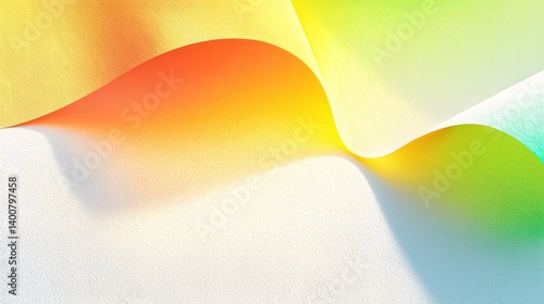 Abstract colorful paper waves flowing smoothly on white background creating a vibrant gradient.