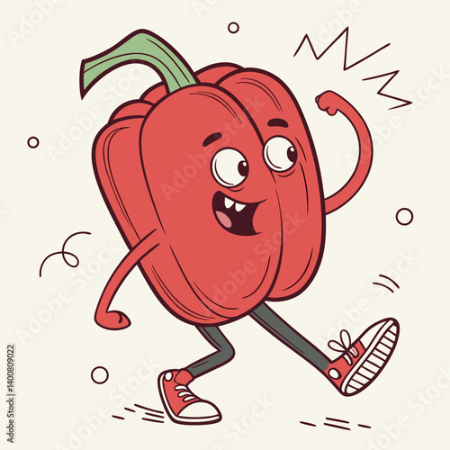 Red Pepper Doing a Silly Dance with Wild Legs – Funny and Playful Vegetable Character Vector