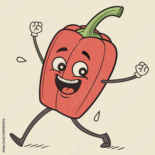 Red Pepper Doing a Silly Dance with Wild Legs – Funny and Playful Vegetable Character Vector