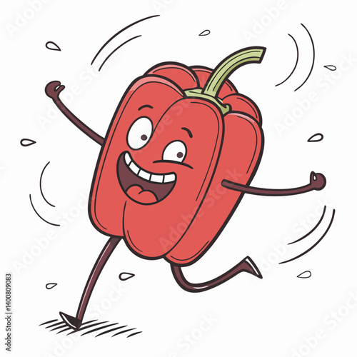 Red Pepper Doing a Silly Dance with Wild Legs – Funny and Playful Vegetable Character Vector