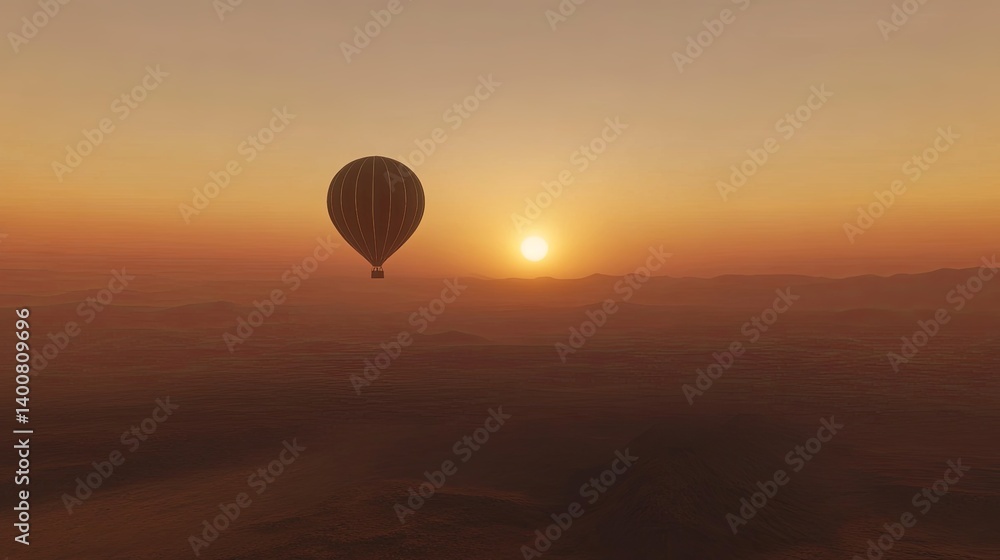 Hot air balloon above a desert at sunrise pic Hot air balloon above a desert at sunrise pic
