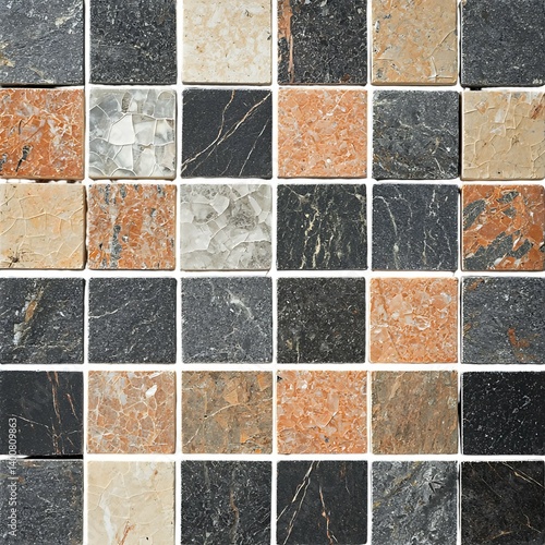 Obraz na płótnie A square mosaic tile arrangement featuring a wavy textured grid of glossy ceramic tiles in varying shades on a transparent background w salonie